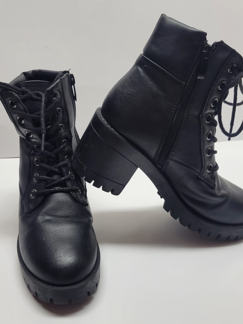 TOP Moda Black Lace-Up Chunky Heel Combat Boots